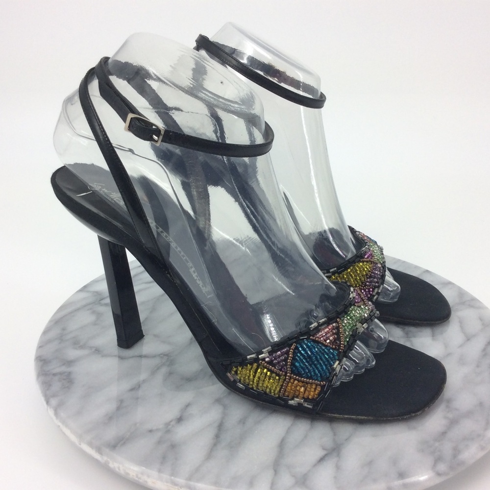 Giuseppe Zanotti Beaded Black Ankle Strap Heels
